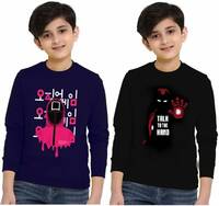 Boys Printed Cotton Blend T Shirt  (Multicolor, Pack of 2)