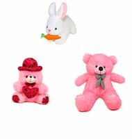 nkl Soft Lovable Teddy Bear Pink 2 feet (60 cm) +1 Feet Cap Teddy 30 Pink + Rabbit with Carrot White (25 cm)
