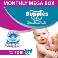 Supples Baby Diaper Pants, Monthly Mega-Box, X-Large, 108 Count,12-17 kg(Apply 15% Coupon)