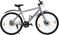 HRX Rogue with Dual Disc Brakes 85% Assembled 700C T Hybrid Cycle/City Bike (Single Speed, Black, Silver)