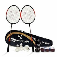 Jager-Smith PB 2000 Combo, Badminton Net (JSBN-101) & Pack of 3 Feather Shuttles (Featherlite 2) with Full Body Cover (Orange)