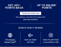 Amex Travel Website - Flights & Hotels - Redeem points to get 30% points back