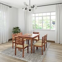 Amazon Brand - Solimo Ladzin Six Seater Extendable Dining Set with 6 Cushioned Chairs (Solid Sheesham Wood, Natural Finish)