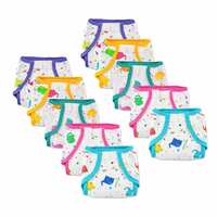 Pom Pom Sweethearts Washable Reusable Printed Welcro Cotton Muslin Nappy, Langot For New Born Baby - Pack of 10 ( Elephant Print 3-6 Months)