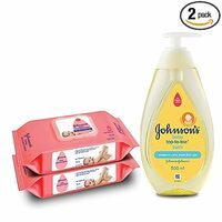 Johnson's Baby Skincare Wipes with Lid, 144's +Johnson's Baby Top to Toe Wash 500ml