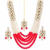 Shining Diva Fashion 18k Gold Plated Latest Stylish Traditional Kundan Pearl Necklace Jewellery Set for Women