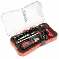 AGARO Chrome Steel 29pcs Professional Industrial Grade Screwdriver Set with Box Spanners, Red & Black, Small, Pack of 29