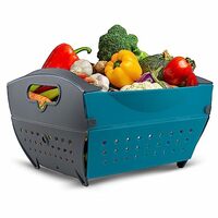 HomeBasics by Home Puff Collapsible Basket, BPA Free Washing Bowl for Fruits, Vegetable, Noodles, Pasta Washing Bowl, Multipurpose Strainer Colander, Kitchen Sieve, DIY Organizer for Kitchen, Blue, 1 x Large