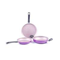 Wonderchef Valencia Non-Stick Cookware 3 Piece Set | Kadhai, Fry Pan, Dosa Tawa | Induction Friendly | Cool Touch Bakelite Handles | Pure Grade Aluminium| PFOA Free| 2 Years Warranty | Purple