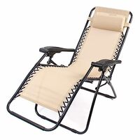 STAR WORK Zero Gravity Chair, Lawn Chair Recliner Lounge, Portable Camping Folding Beach Chair with Removable Pillow (Beige)