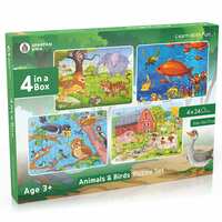 SPARTAN KIDS® Animals & Birds Jigsaw Puzzle for Kids of Age 3-5 Years, Set of 4-96 Puzzle Pcs (Multicolour, Size 24x17 cm)