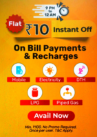 Bajaj Finserv App | Flat Rs.10 Discount on bill payment or recharge of Rs.100 via any payment mode (9PM-12AM)