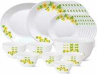 Larah by Borosil - Tiara Series, Golden Shower, 36 Pcs, Opalware Dinner Set, White