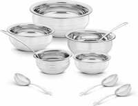 Classic Essentials White Color Induction Friendly Stainless Steel Handi/patila/bhagona cook & serve Cookware Set  (Stainless Steel, 10 - Piece)