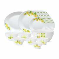 Larah by Borosil - Tiara Series, Golden Shower, 36 Pcs, Opalware Dinner Set, White