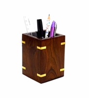 STAR CRAFT Wooden Pen Stand Pen Holder For Office Stationery Stand Table/Desk Pencil stand/Holder (L 6.5XW 6.5XH 10.5,) CM