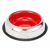 Choostix Dog and Cat Feeding Steel Bowl, Belly Style, Pantone Red, Large, 1650 ml