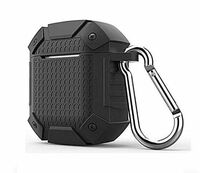 GadgetBite Protective Silicone Rugged Armor Cover Compatible for AirPods 1 & 2 Earbuds Wireless Charging Case Skin with Keychain, Ear Hook(Grey)