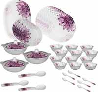 Hamlay Pack of 40 Melamin Purple Dahlia Dinner Set  (Purple, White)
