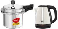 Pigeon by Stovekraft Favourite Outer Lid Non Induction Aluminium Pressure Cooker, 3 litres, Silver & Amaze Plus 1.5 Litre Electric Kettle, Black Combo