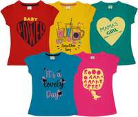 Girls Printed Cotton Blend T Shirt  (Multicolor, Pack of 5) - All sizes