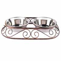 Pets Empire Wrought Iron Dog Bowl Stand Collection Diner for Dogs and Cats Stainless Steel Food and Water Bowls with Iron Stand (Design 2, Large (900 ML X 2 Bowl))