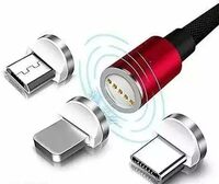ARMAAN Metal Magnetic Cable 360 Degree with C Type chrger pin with Lighting auto Connect Plug in and Out Freely Stronger Magnetism Lighting/Micro/Type C USB Port (Red)