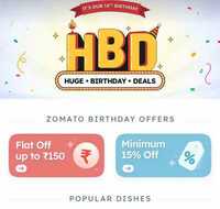 Zomato Huge Birthday Deals : Upto Rs.150 off