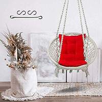 Curio Centre Make in India Cotton Round Swing for Adults/Swing Chair & Hammock with L-Shape Cushion and Accessories/Swing for Balcony (145x57x43 cm, White, 100 kgs Capacity)