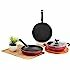 Vinod Popular Non-Stick 3 pcs Cookware Combo Set - Kadai with Lid 24cm (2.4 litres), Fry Pan 24cm, Dosa Tawa 28cm Comes with Sturdy Riveted Bakelite Handle, Induction and Gas Stove Friendly - Red