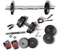 Lifelong PVC Home Gym Set 10Kg Plate 3Feet Curl Rod and Dumbbells Rods with Gym Accessories, Black