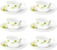 BOROSIL Opalware Present GREEN HUB 6 pcs cup saucer Set {Cup 140ml (6 pcs) || Saucer 135mm (6 pcs)