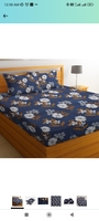 BSB HOME 100% Microfiber bedsheet for Double Bed with 2 Pillow Covers Breathable | Wrinklefree and Softtouch White Flower Print Sheet- Dark Blue