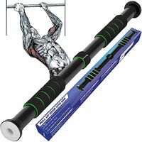 Strauss Adjustable Pull Up/Chin Up Door Bar | Heavy Duty Steel Coating with Solid Iron Construction | Superior Safety with Comfortable Grips & Easy Installation | Max Weight Upto 90 Kgs (Green)