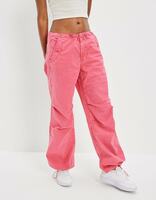 American Eagle Women Pink Snappy Stretch Low-Rise Parachute Pant