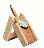 Kingsman store Wooden Handicraft Pen Stand Pen Holder with Digital Clock for Official use (Size - 6x2x18cm)