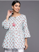 Libas- Blue Printed Cotton A-Line Kurti