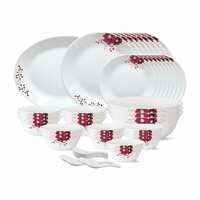 Larah by Borosil - Tiara Series, Paradise, 44 Pcs, Opalware Dinner Set, White