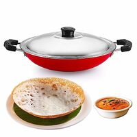 PANCA Non-Stick Aluminium Appachatti with Stainless Steel lid, 2.6mm, Red/Black, 23cm, Gas Compatible, Product Type, Has Nonstick Coating