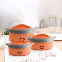 cello Solaris Insulated Plastic with Inner Steel Casserole, Orange, Pack of 3 Serve Casserole Set 500 ml, 1000 ml, 1500 ml 