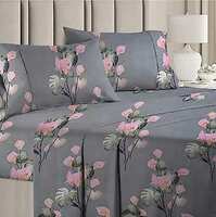 Prime Members: BSB HOME Prime Collections 100% Cotton Feel Double/Queen Size Bedsheets with 2 Pillow Covers Cotton, 180tc Floral Yellow and Grey Bedsheets for Double Bed Cotton (7ft X 7.5ft)
