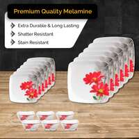 Hamlay Pack of 18 Melamin Red Marigold 18 pcs Dinner Set  (Red, White, Multicolor)