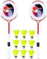 IONEX Double Shaft Multi Colour Set Of 2 Piece Badminton Racket With 9 Piece Plastic Shuttle Badminton Kit on Flipkart