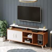 BLUEWUD Skiddo Engineered Wood Tv Entertainment Wall Unit Walnut & White, for Upto 55"