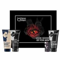Qraa Men Look Good Kit, 330 g (Pack of Face Wash, Styling Gel, Scrub & Beard Oil), Premium gift box for Men