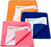 OYO BABY Anti-Piling Fleece Extra Absorbent Instant Dry Sheet for Baby, Baby Bed Protector, Waterproof Sheet, Small Size 50x70cm, Pack of 3, Salmon Rose, Royal Blue & Peach