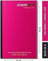 papergrid Notebook - Ultra Long Book (33 cm x 21 cm), Single Line, 160 Pages, Soft Cover - Pack of 6