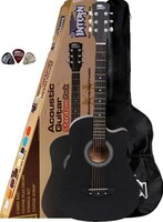 Intern 38C Ebony Wood Cutaway Design Acoustic Guitar with Picks And Carry Bag (Black)