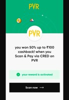 Cred Pay : Get 50% upto 100 Cashback Using Cred Scan and pay At PVR