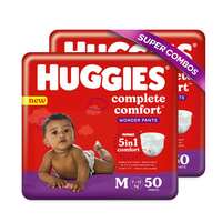 subscribe and save apply 10% coupon Huggies Complete Comfort Wonder Pants, Medium (7-12kg) Size Count 100 Baby Diaper Pants Combo Pack of 2, 50 count Per Pack, 100 count, with 5 in 1 Comfort
